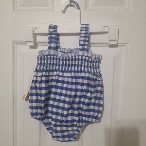 Blue and White Checkered Kids Romper
